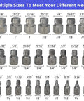 Image of 25 Piece Screw Extractor And Bolt Remover Set For Removing Broken Stripped And Frozen Screws And Bolts From One Eighth Inch To Seven Eighth Inch With Hex Head MultiSpline Design Pro Grade Easy Out Tool Kit For Quick Diy Repairs showing various sizes from 1/8 to 7/8 inches in a grid layout.