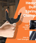 Spring clamp, black plastic 4.5-inch heavy-duty with orange tips and non-slip pads