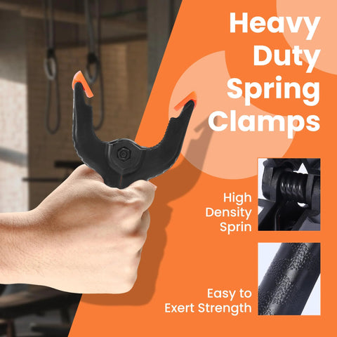 Spring clamp, black plastic 4.5-inch heavy-duty with orange tips and non-slip pads