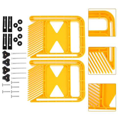 Badass Woodworking Safety Featherboard Set For Table Saw And Engraving Machine Extended Yellow Push Back Jig parts and accessories layout.