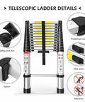Heavy Duty 12.5 Foot Telescoping Aluminum Ladder With Extendable Reach For Home And Outdoor Projects Retractable Extension Ladder