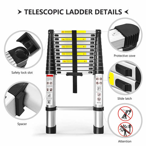 Heavy Duty 12.5 Foot Telescoping Aluminum Ladder With Extendable Reach For Home And Outdoor Projects Retractable Extension Ladder