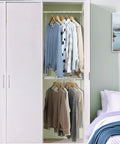 Adjustable Closet Rod Organizer For Space Saving And Hassle Free Organization, Double Hanging Bar Extender in white wardrobe.