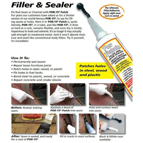 Black Heavy Duty Filler And Seam Sealer Tube 4 Oz Superior Adhesive Patching Material For Holes Cracks In Steel Wood Plastic Strengthens Weakened Metal Straight Up Dead Nuts Formula applied to repair seams.