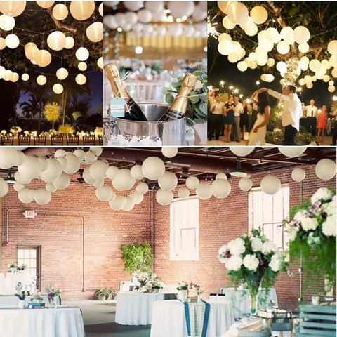 Set Of 24 White Paper Lanterns In Mixed Sizes 4 6 8 10 12 Inches With Metal Frames No Fuss Easy Setup Round Hanging Lamps for events