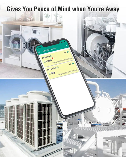 Smart Water Leak Detector Sensor With 95dB Alarm, Email And App Alerts, No Subscription Fee, WiFi Flood Monitor in laundry and kitchen setup