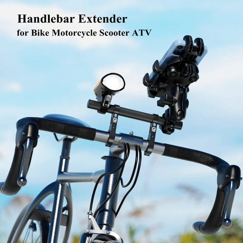 Carbon Fiber Handlebar Extender 9.45 Inch Long Cross Bar 22mm Diameter For Bike Motorcycle Setup With Phone Holder and Spotlight