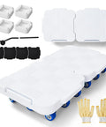 DoReFaSol Connectable Appliance Rollers And Heavy Duty Furniture Sliders With 36 Wheels Moving Dollys in white with gloves and accessory tools included.