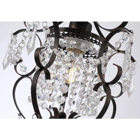 Close-up of Chic Mini Bronze Chandelier 1 Light 11 Inch Crystal Ceiling Fixture for Bedroom Girls Room Bathroom Closet