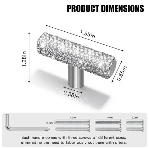 Total Flex Crystal Rhinestone Cabinet Knobs 6 Pack Silver Glass Drawer Pulls Kitchen Vanity Bathroom Furniture Handles Upgrade Your Home Decor Game Right Now, 1.95in long, cylindrical design, features sparkling rhinestones.