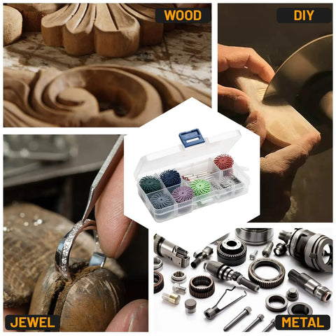 76 Piece 1 Inch Radial Bristle Disc Kit With One Eighth Inch Shank For DIYers Using Rotary Tools Detail Abrasive Brush