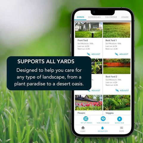 Phone app displaying zones for WiFi Smart Sprinkler Controller for 16 Zones With App Scheduling, Local Weather Intelligence