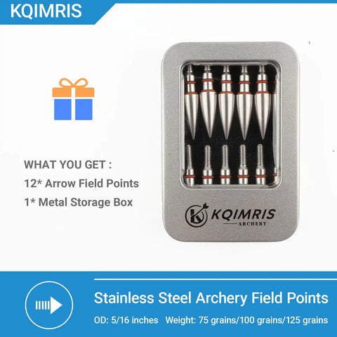 Heavy Duty Stainless Steel Archery Field Points Set 75 100 And 125 Grain Five Sixteenths Inch Screw In Arrow Tips