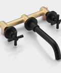 Matte Black Wall Mounted Bathroom Faucet With Rough In Valve Included, Corrosion Resistant And Durable Finish, ICC ES PMG Certified, ASME A112 18 1 CSA B125 1 2018 Compliant, CUPC Plumbing Fixture For Modern Bathrooms shown in close-up view.