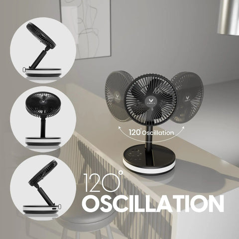All In One Portable Battery Powered Fan For Travel And Camping With Four Speed Modes Remote And Carry Case USB C Power Bank