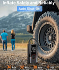 Portable Tire Inflator Air Compressor 150 PSI Cordless Pump With LED Light And Digital Pressure Gauge beside car tire