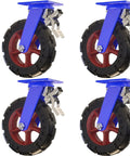 Heavy Duty Rubber Caster Wheels, 4 Pack With Secure Roll Brake, close-up of wheels with solid steel brackets and dual lock.