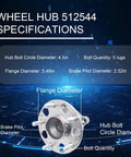 512544 Rear Wheel Bearing And Hub Assembly specifications for Honda Accord and Acura TLX, 5 lug, flange diameter 5.48in