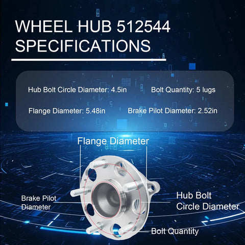512544 Rear Wheel Bearing And Hub Assembly specifications for Honda Accord and Acura TLX, 5 lug, flange diameter 5.48in