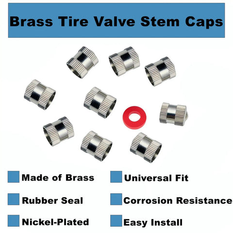 Heavy Duty Brass Tire Valve Caps 25 Pack With O Ring Seal Dust Proof And Leak Proof Air Protection Chrome Silver Round Caps.