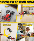 Child playing with Dual Mode Mini Indoor Drone And Flying Car For Kids 8 12 With 24 Track Set 360 Flips Altitude Hold Jump Fly Railcar