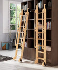 Rolling Library Ladder Kit With Telescopic Upper Roller For Loft Stairs And Bookshelves 3.3ft Sliding Track, wood ladder on bookshelf