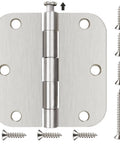 18 Pack Brushed Nickel Door Hinges 3.5 Inch Satin Nickel Interior Hinge Set With 5/8 Inch Radius Corners And 108 Screws Image