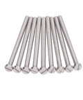 50 Pack M3 Stainless Steel Slotted Cheese Head Screws lined up, ideal for DIY projects and machine electronics, rustproof design.