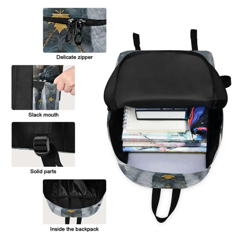 Bear Themed Sunglasses Backpack With Insulated Cooler Lunch Box open, showing interior with delicate zipper and solid parts, 15.6 inch daypack.