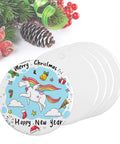 Bulk Pack Of 12 Sublimation Ceramic Ornaments 2.83 Inch Round White Gloss Finish Blank Hanging Ornaments with unicorn design