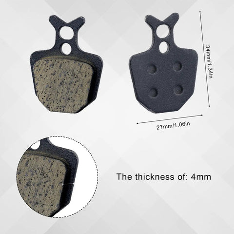 Four Pairs Bike Brake Pads Kit With Pins And Springs For Mountain Bikes, front view with dimensions and thickness details.