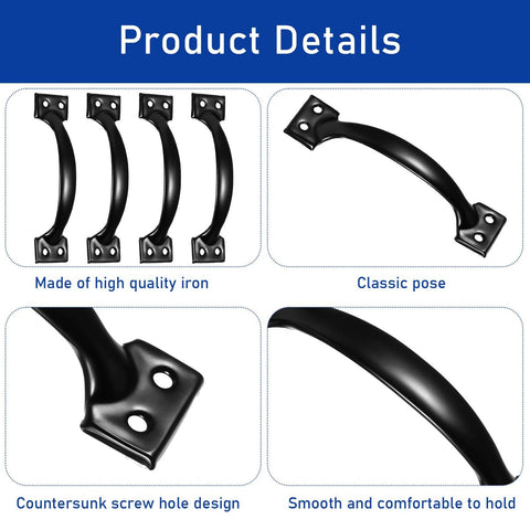 4 Pack 6 Inch Cabinet Door Handles Vintage Barn Door Pulls Drawer Pulls Gate Handle Metal Gate Pull Handles in black iron