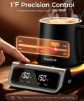 Keep Your Favorite Coffee Popping Hot All Day With Smart Infrared Mug Warmer Set, showing digital temperature control and mug.
