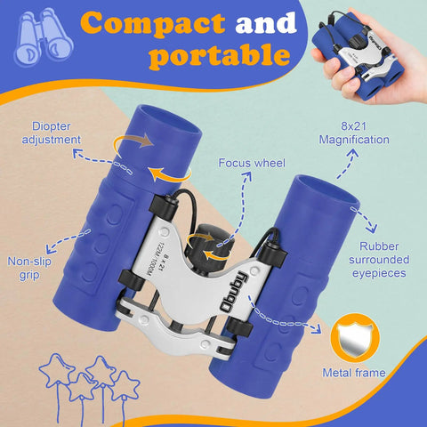 Real Binos For Kids 8x21 Compact And Shockproof Folding Mini Binos For Bird Watching Travel Camping Gift For Boys And Girls Ages 3-12 High Resolution Optics Soft Eyeguards Blue, blue 8x21 kids binoculars with metal frame and rubber eyepieces