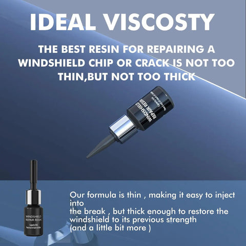 DIY Windshield Crack Repair Kit With Quick Chip Resin And Pressure Syringe For Sunroofs displayed with ideal viscosity resin bottle