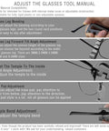 Instruction sheet for All In One Eyeglass Frame Adjustment Tool For DIY Glasses Repair Curvature Bender For Temple Arms And Nose Pads