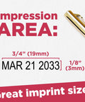 Top Notch Heavy Duty Self Inking Date Stamp Red Month Day Year Format featuring impression area MAR 21 2033 size 3/4".
