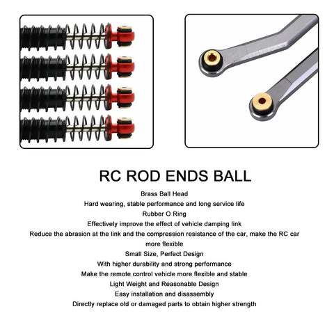 Shock Absorber Ball Heads For Crawler Cars, Brass Pivot Balls With O Rings, 20 Pack With 40 Rubber Seals For SCX24 And Similar Rigs, Built Tough Brass Construction, Easy Install, High Performance Upgrade on RC rod ends and shock links