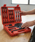 Thinking Process: heavy duty bearing extractor puller kit in red case, steel 3-arm set for auto repair