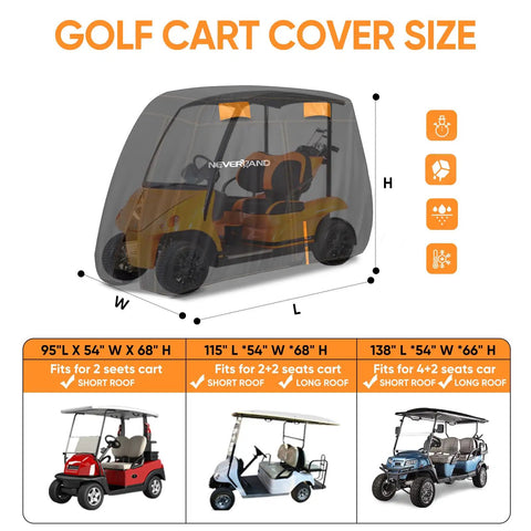 Four Passenger Golf Cart Cover Heavy Duty 420D Waterproof All Weather Protection With Zipper Doors Fits EZGO Yamaha Club Car