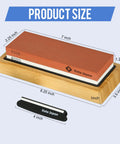 Product size diagram of Dual Grit Knife Sharpening Whetstone With Bamboo Base And Blade Guide, 1000/6000 grit