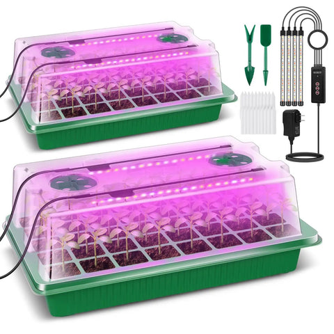 2 Pack 80 Cell Seed Starter Kit With Humidity Dome And Grow Light Adjustable Brightness And Smart Timer 3 Light Modes 5 Brightness Levels