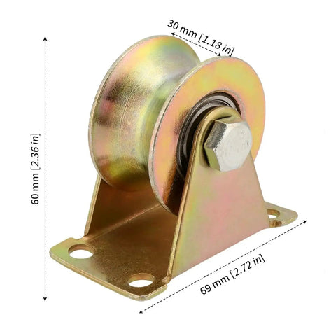 Six Piece Two Inch Steel U Groove Wheels With Brackets For Sliding Gate Rollers And Wire Rope Tracks, 60mm wheel with metal bracket.