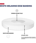 White Edge Banding Melamine Iron On Tape 3/4 inch x 25 ft with strong hotmelt glue for cabinets and furniture applications.
