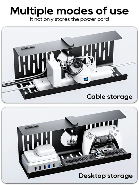 No Drill Under Desk Cable Management Tray With Clamp On Design, Heavy Duty Metal Wire Organizer for cable and desktop storage