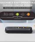 Powerful Compact Vacuum Sealer With One Touch Auto Seal for cold wet moist and dry foods, interface view with control icons