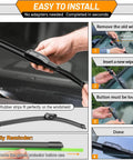 Installation guide showing how to replace 26 Inch and 19 Inch windshield wiper blades for Tesla Model 3 and Model Y 2017 through 2025.