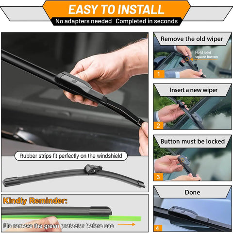 Installation guide for 24 Inch And 19 Inch Windshield Wiper Blades Replacement For Honda CRV 2023 2024 2025 showing easy steps