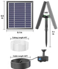 Components of Sun Powered Solar Fountain Kit For Bird Bath And Backyard Water Feature, including 4 ft tubing and solar panel.