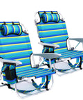 Two Pack Lightweight Portable Camping Beach Chairs For Adults With Five Position Lay Flat Option, Ocean Striped Design
